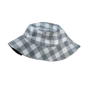 Grey And White Reversible Cotton Plaid Bucket Hat Denim Oversized